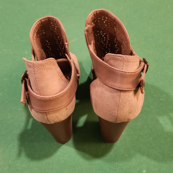 JustFab Tan Peep-Toe Ankle Boots - Picture 2 of 5